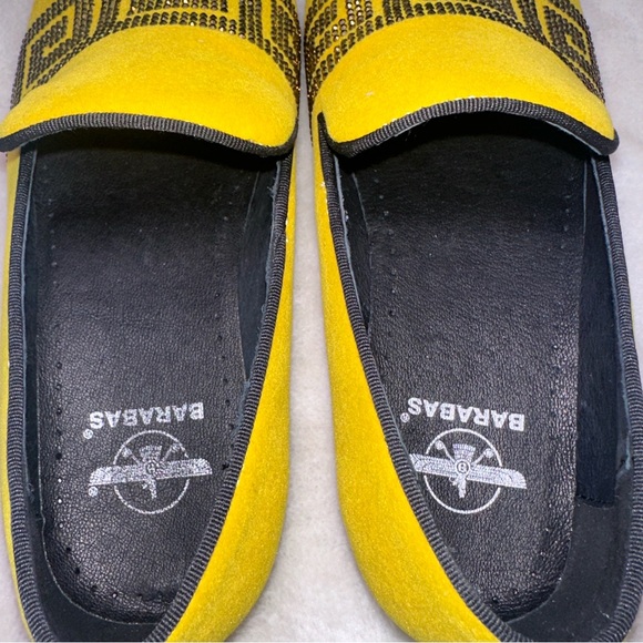 Barabas Yellow Velvet Greek Key Pattern Leather Lined Slip On Dress Shoe Size 8 - Picture 8 of 8